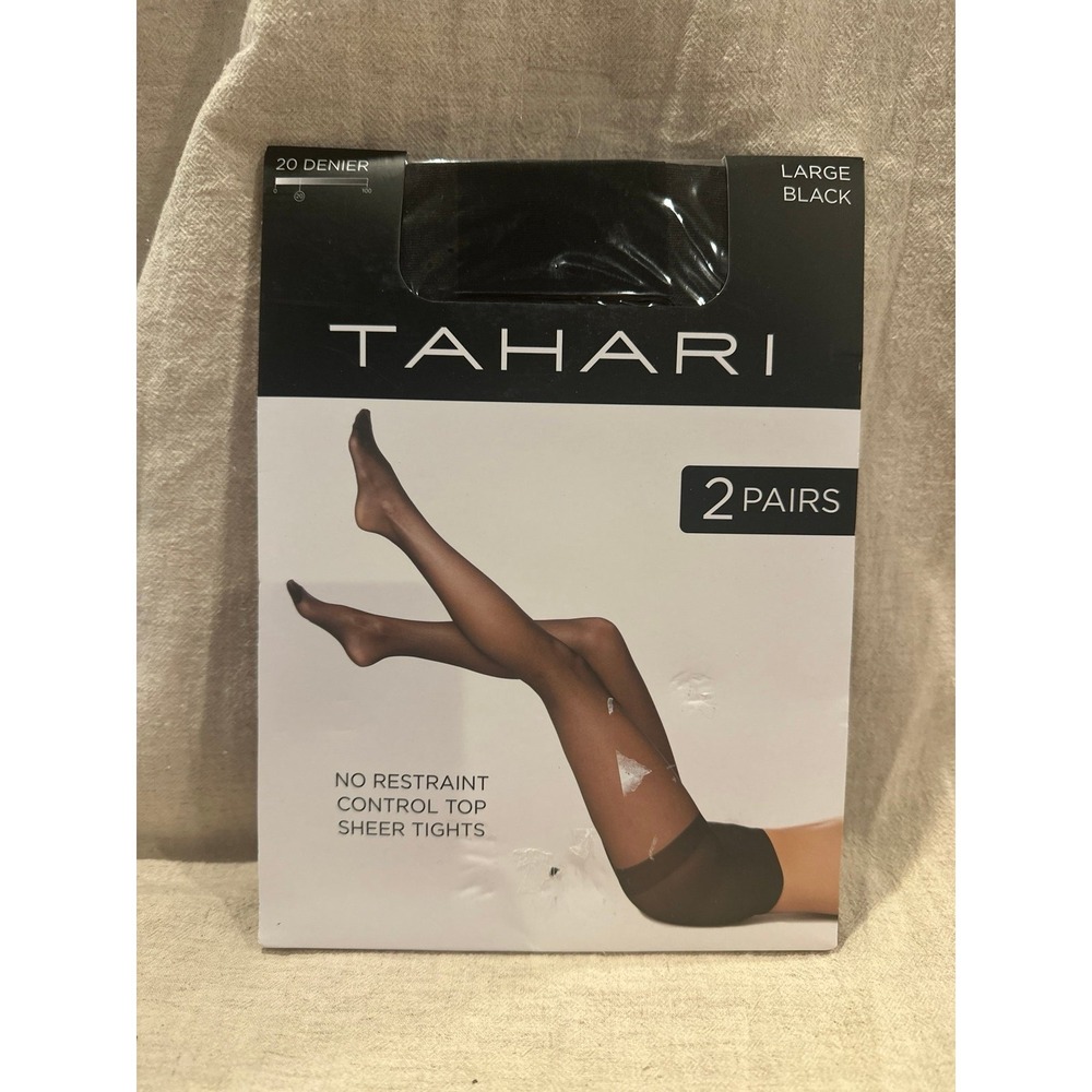 Tahari Pantyhose Sheer Tights Hosiery Black size L Package of 2 NEW